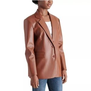 Steve Madden - Oversized Faux Leather Blazer | Cognac Brown | Lined with Pockets